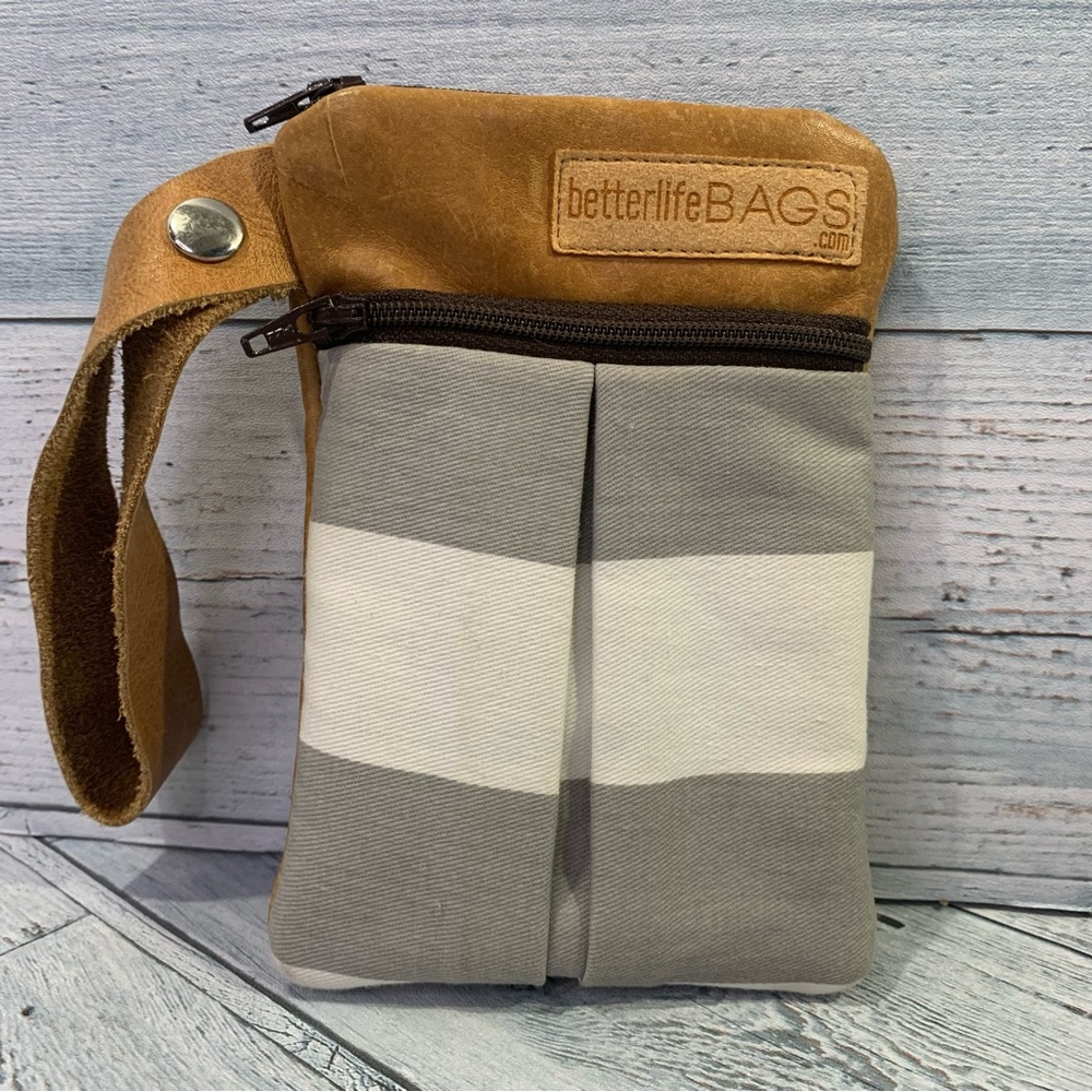 Better Life Bags Cell Phone Carrier Brown Leather with Fabric Front